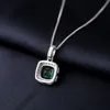 Potiy Square Simulated Nano Emerald 925 Sterling Silver Pendant Necklace for Women valentines day gift jewelry sets NO Chain 240305