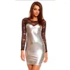 Casual Jurken Dames Sexy Kant Bodycon Lange Mouw Sparkly Ademende Kokerjurk Slim Fit Voor Party Club Night