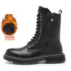 Boots VRYHEID Men Black Genuine Leather Outdoor Fashion High Top Punk Shoes Winter Warm Fur Casual Street Style Ankle 48