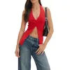 Tanques femininos y2k halter tops para mulheres cor sólida sem mangas sem costas malha split hem colete streetwear casual sexy