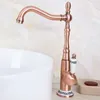 Kitchen Faucets Antique Red Copper Sink Faucet Washbasin Single Lever Cold & Water Mixer Bathroom Taps Deck Mounted Lnf624