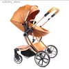 유모차# 2024 New Baby Stoller Set 2 in 1eggshell Baby Carriage2024 신생아 접이식 아기 Pramluxury High Landscape Baby Car L240319