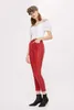Womens High Waist Leather Cropped Wide Leg Pants Casual Ladies Long Leather Cargo Pant for Women Trousers