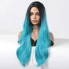 Synthetic Wigs Cosplay Wigs Long Wavy Ombre Blue Cosplay Party Synthetic Wigs for Women Middle Part Colorful Halloween Hair Wig Natural Heat Resistant Fiber 240329