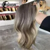 Perucas sintéticas Destaque Cabelo Humano Lace Frontal Peruca Marrom Cinza Loira Full Lace Peruca de Cabelo Humano Onda Natural HD Renda Transparente Branqueada Sabe 240328 240327