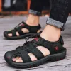 Sandalen Echte lederen mannen Sandalen Big Size Covered Toe Summer Beach schoenen Ademend gat Sneakers Outdoor Quick Drying Casual Sandal