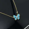 Fyra bladgräs Nytt fanjia V Gold High End Blue Fritillaria Butterfly Necklace Womens CollarBone Chain Fjäril Butterfly Necklace Original Edition