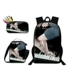 Mochila Harajuku Ballet Impresión 3D 3 unids/set Bolsas escolares para estudiantes Mochila para computadora portátil Bolsa de almuerzo Estuche para lápices