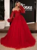 Querida Tule Vermelho Vestidos de Baile Com Mangas Compridas Removíveis Renda Delicada Appliqued Plus Size Mulheres Ocasião Especial Vestidos de Festa Formal Vestidos de Noite CL3398