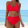 Women's Swimwear Sexy Bikini 2024 Pleated Bandeau Swimsuit Vintage High Waist Two Piece Retro Ruched Solid Brazil Bathing Suit