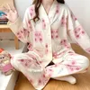 Koreli kadın pijama seti kimono bahar sonbahar sevimli karikatür pijamas uzun kollu pijama moda kadın salon pijamaları 240314