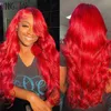 Synthetic Wigs Synthetic Wigs Hot Red Body Wave 13X6 Transparent Lace Front Wigs Pre Plucked 180 Density Glueless Human Hair 13X4 Lace Frontal Wig Black Women 240327