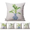 Подушка в китайском стиле, синий и белый фарфор с цветочным узором, чехол с банановым листом, декоративные диванные подушки, наволочка для кровати