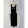 Luxury brand miu black dress designer camisole dress sweet mini skirt sexy sleeveless vest summer knitted tank top R-H28273