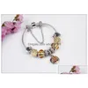 Bracelets de charme Bracelet de perles d'or 925 Sier coeur cristal brins arbre vie pendentif perlé bracelet femmes filles mode cadeau à la mode Dro Dh0Uf