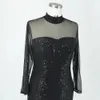 Party Dresses Plus Size Women paljetter Lace SPICING Black Elegant Evening Long Sleeve Large Fashion Lady Banquet Dress 240311