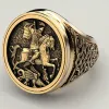 Mens Jewellery Punk Unique Domineering Knight Horse Dragon Craved Geometric Pattern 14K Gold Rings for Men Party Vintage Jewelry