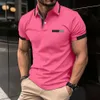 Designer manches courtes nouveau polo décontracté pour hommes avec fausse poche poitrine col rabattu boutonné haut T-shirt d'affaires {catégorie}