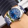 Goedkope nieuwe overzeese 4500V 110A-automatische herenhorloge datum blauwe wijzerplaat 316L stalen kast blauwe lederen band heren sporthorloges Hallo wat2704