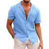 Męskie koszule męskie Męskie krótkie rękawie lato przyczynowy bawełniany lniany kolor stały kolor Codzienne klasyczne klasyczne bluzki