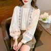 여자 블라우스 쉬폰 자수 셔츠 느슨한 중국 스타일 패션 O- 넥 봄/여름 긴 소매 여성 탑 ycmyunyan