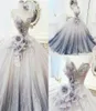 Fairy Ball Gown Prom Dresses Sheer Jewel Neck Handmade Flowers Evening Dress Beaded Arabic Party Gowns Formal Robes5504370