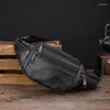 Sacs de taille en cuir pour hommes, sac de poitrine mince pour Sports de plein air tactique, petit sac banane de course, ceinture d'argent