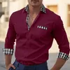 Camicie eleganti da uomo Camicia formale con bottoni Camicia bianca a maniche lunghe a blocchi di colore Colletto alla coreana Primavera Ufficio Carriera Tasca per abiti per feste di matrimonio