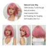 Perucas sintéticas perucas de renda rosa curto bob peruca sintética reta com franja para cosplay lolita cabelo falso para mulheres brancas festa peruca natural alta temperatura 240327