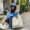 Bolsa tote feminina de veludo, casual, estampada, ombro, versátil, macia, bolsa leve, reutilizável, mercearia