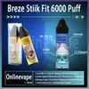 オリジナルBreze stiikフィット6000パフ使い捨てeタバコ蒸気ペン、e-Juice充電式500mAhバッテリー15ml容量6kパフ12異なるフレーバー2％3％5％