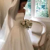 Simples boho a linha vestidos de casamento sem alças vestido de noiva de cetim arco faixas vestidos de noiva mais barato