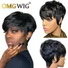 Synthetic Wigs Short Bob Pixie Cut Wig With Bangs Natural Straight Wave OMG Full Machine Made Indian Remy Human Hair Wigs For Black Women 240328 240327