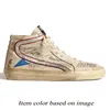 Modedesigner casual skor hög topp glidstjärna sneakers vintage finish kalvskinn mocka övre handgjorda Italien varumärke plattform silver glitter platt sporttränare