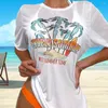 Kvinnors badkläder 3st/set sexig kvinnor bikini set sommar fast färg halter bh low-rise trosor snörning se-genom tropisk tryck t-shirt