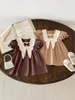 Girl Dresses 2024 Summer Baby Puff Sleeve Casual Dress Preppy Style Infant Toddler Doll Collar Vintage Princess Kids Clothes