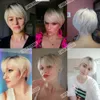 Syntetiska peruker cosplay peruker kort ombre askblond vita syntetiska peruker med lugg för svart kvinna pixie klippt platina peruk cosplay hög temperatur falskt hår 240329