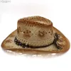 Hoeden met brede rand Emmer Heren Dames Str Western Cowboy Zonnehoed Zomerpetten Sombrero Reizen Zonnebonnet Outdoor Strand Maat US 7 1/4 UK L 240319