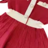 Baby Meisjes Jurk Kinderen Revers Geplooide Jurken College Kleding Met Lange Mouwen Shirt Rood Kinderen Casual Rokken Kleding Preppy Stijl Kinder Baljurk CYD24031902-6