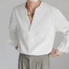 Chemises décontractées pour hommes, vêtements de printemps sans col, luxe, couleur unie, boutons Vintage coréens, manches longues irrégulières, 2024