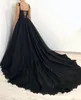 uma linha glamourosa vestidos de noiva de espaguete gótico vestidos de noiva Apliques de renda Sweep country robe preto mariage spghetti bridl lce ppliques