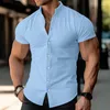 Chemises décontractées pour hommes Summer Mens Chemise à manches courtes Jeunes Coton Mélange Solide Couleur Bouton de revers Mode Tops respirants