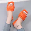 HBP Non-Brand Green Weaving Soft Slippers Square Toe Flat Sandals Woman Plus Size 43 Summer Beach Flip Flops Slides for Women