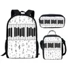 Mochila Harajuku Piano Teclado Notas de Música Impressão 3D 3 unidades / conjunto Bolsas Escolares Estudantes Laptop Daypack Lancheira Estojo