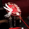 Dekoracyjne figurki dwustronne Phoenix okrągły fan klasyczny długi uchwyt chiński styl ślubny gotowy produkt ręcznie robiony ślub