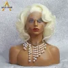 Pruiken Gekruld Blond Synthetische Kanten Voorkant Pruik Lijmloos Roze Monroe Bobpruik Aiva Peruca Hittebestendig Cosplay Korte pruiken Voor zwarte vrouwen