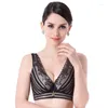 Bras Mujeres Moda Casual Sexy V-cuello Color Sólido Pecho Pad Lace Sling Nylon Transpirable Elasticidad Cómodo