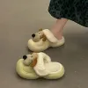 Slippers fofos de desenho animado cachorrinho chinelos de animais femininos kawaii fofos chinelos à prova d'água de inverno lâminas de pele quentes femininas