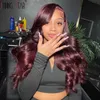 Synthetic Wigs Dark Burgundy Color 13X4 Lace Front Wigs For Women 13x6 Lace Front Human Hair Wig 99J Body Wave Brazilian Hair Wig Glueless Wig 240329