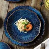 Piatti Piatto occidentale in ceramica blu retrò europeo El Restaurant Bistecca Pasta Tinta unita Rotondo